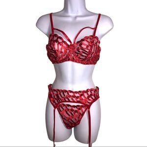 Sexy red sheer 3 piece lingerie set! New